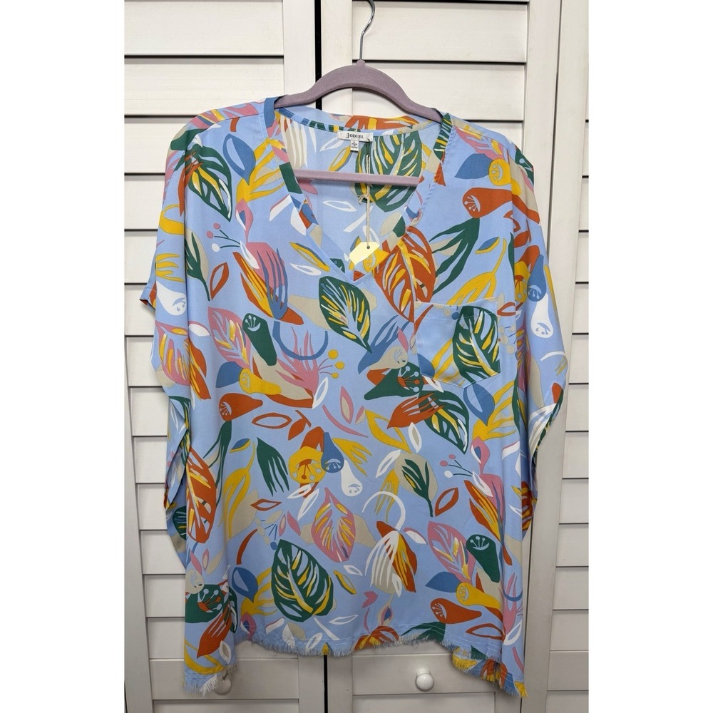 Jodifl Boho Floral Tropical Fringe Oversized Poncho Top Women's Size Large NWT
